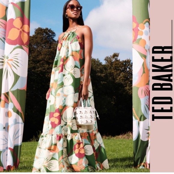 TED BAKER • STUNNING “Dulina” Green Floral Maxi Dress •Size 6 - Picture 2 of 14